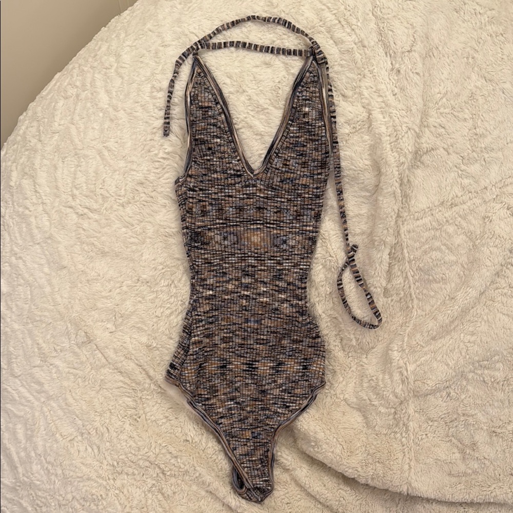 Abercrombie & Fitch Brown and Blue Knit Halter Bodysuit
